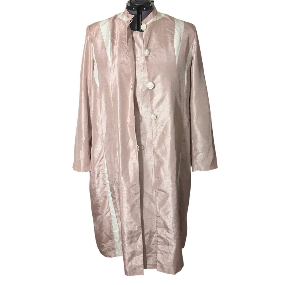 Ashro Modest 2 Piece Duster Coat Sheath Dress Set Size 24 Pink White Church